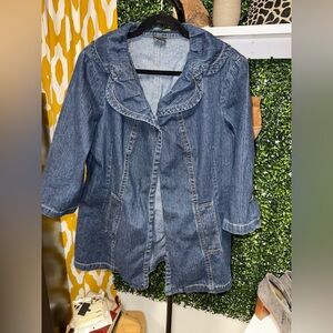French Cuff Blue Jean Jacket with Ruffled Collar